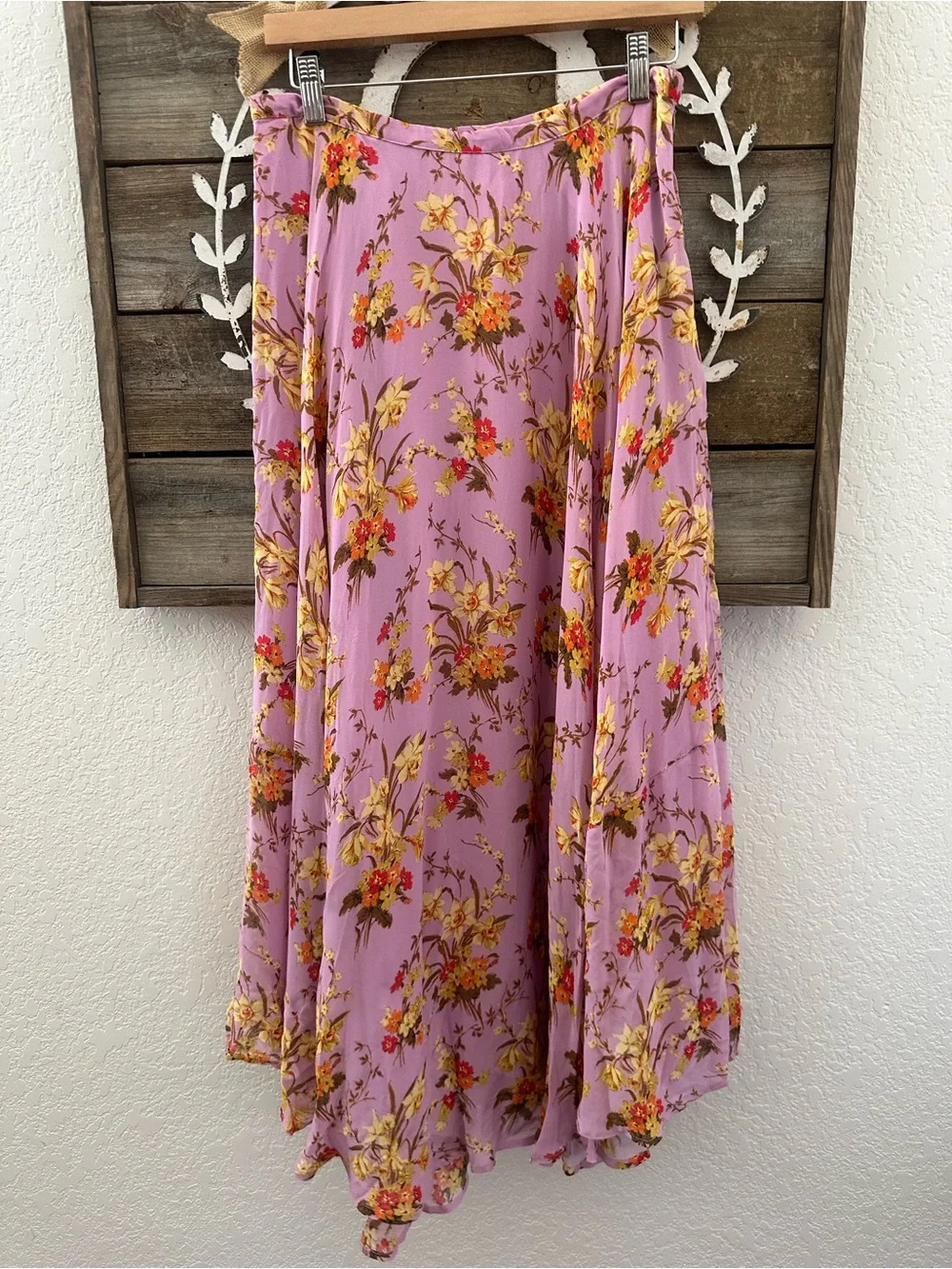 Anthropologie purple chiffon flowy floral maxi skirt ladies size 10 - Picture 3 of 10